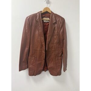 VTG 1970's Chess King Reddish Brown Leather Jacket Sport Coat Sz 40 Top Pocket